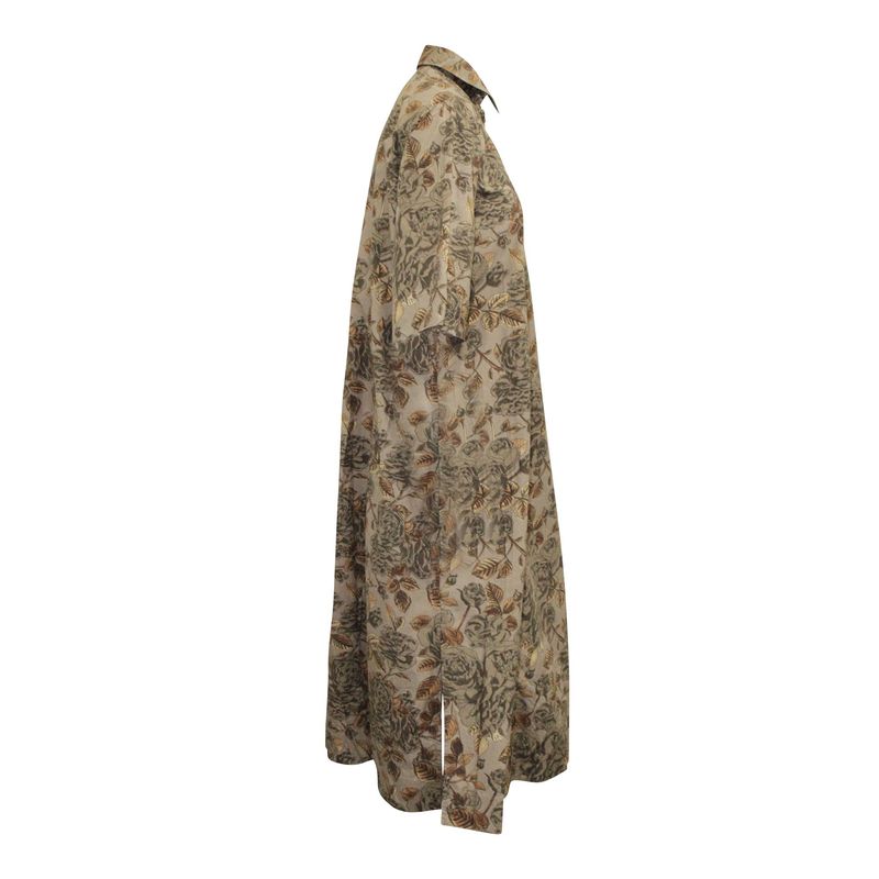 Ganni Floral Print Poplin Maxi Dress In Brown Cotton